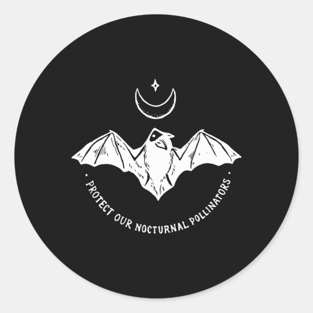 Protect Our Nocturnal Polalinators Bat With Moon H Classic Round Sticker (Front)
