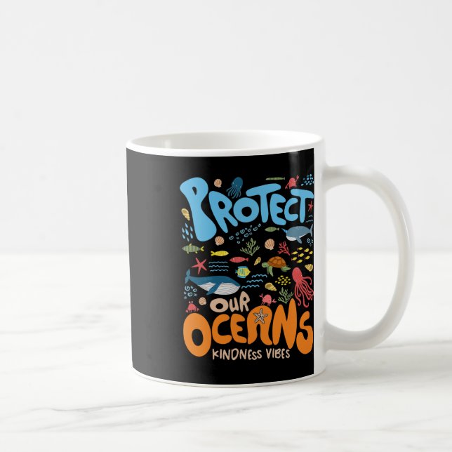 Protect Our Ocean Be Kind Shark Turtle Retro Earth Coffee Mug (Right)