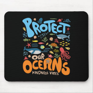 Protect Our Ocean Be Kind Shark Turtle Retro Earth Mouse Mat