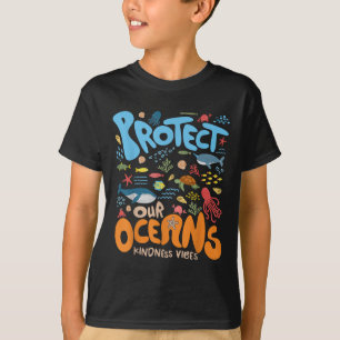 Protect Our Ocean Be Kind Shark Turtle Retro Earth T-Shirt