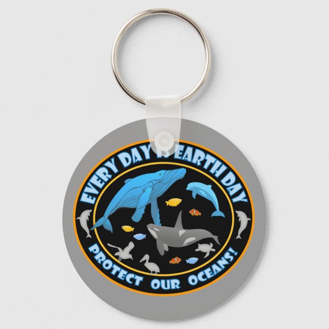 Protect Our Oceans Earth Day Key Ring (Front)