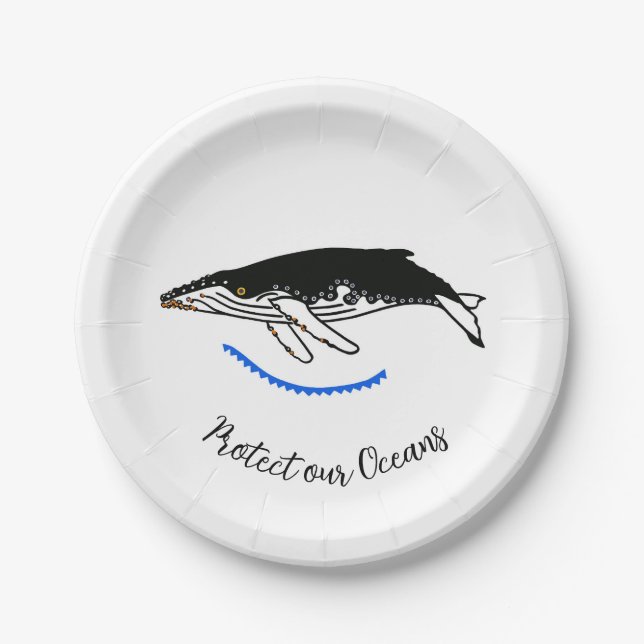 Protect our Oceans  - Graphic Humpback WHALE - Wil Paper Plate (Front)