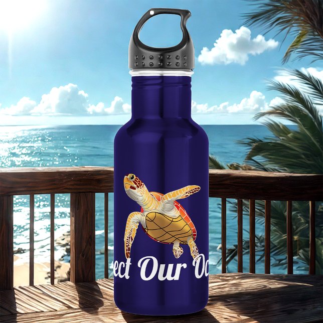 Protect Our Oceans Green Sea Turtle 532 Ml Water Bottle (Creator Uploaded)