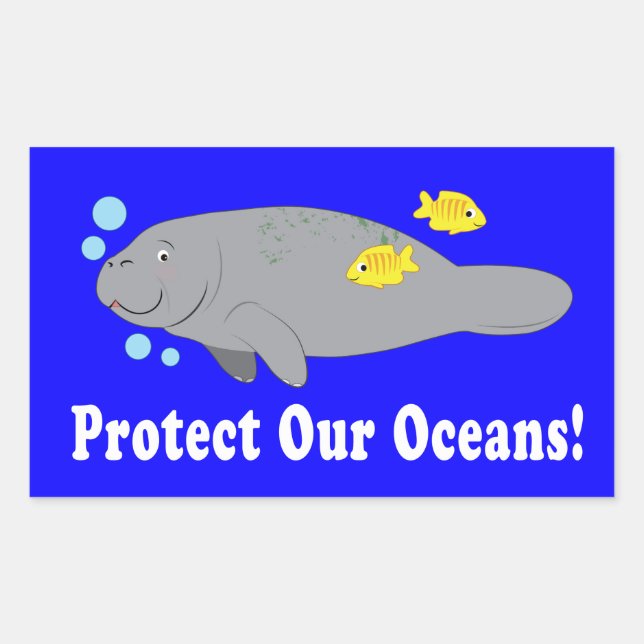 Protect Our Oceans with Manatee Rectangular Sticker (Front)