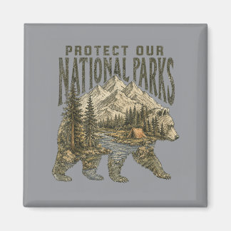 Protect Our Parks National Park Bear Nature Hiking Magnet