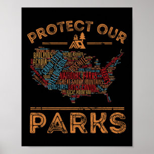 Protect Our Parks National Park Map Hiking Outdoor Poster