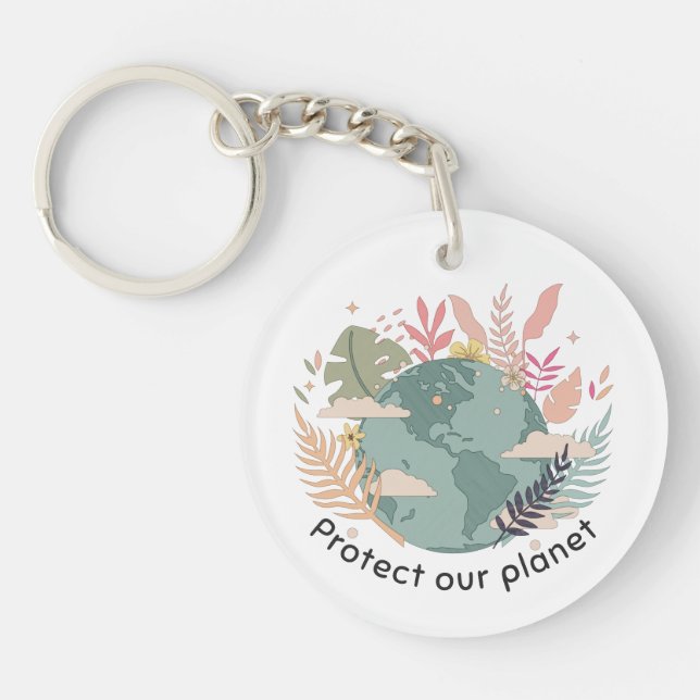 Protect Our Planet - Earth Day (Cartoon texture) Key Ring (Front)