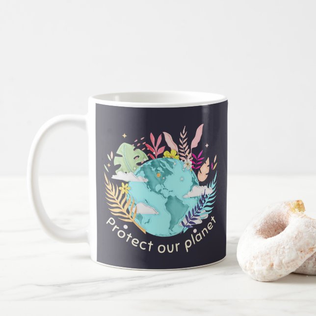 Protect Our Planet - Earth Day (Sketchy texture) Coffee Mug (With Donut)