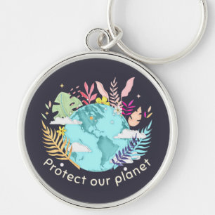 Protect Our Planet - Earth Day (Sketchy texture) Key Ring