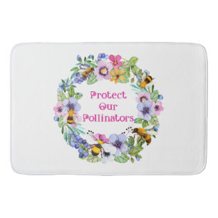 Protect Our Pollinators Bees Flowers Bath Mat