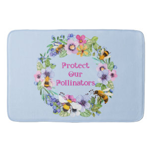 Protect Our Pollinators Bees Flowers Bath Mat