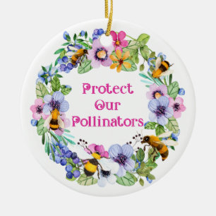 Protect Our Pollinators Bees Flowers Ceramic Tree Decoration