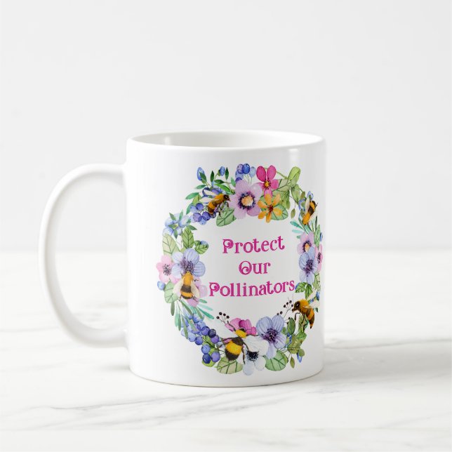 Protect Our Pollinators Bees Flowers Coffee Mug (Left)