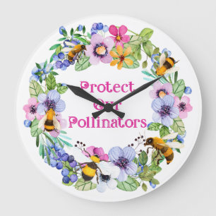 Protect Our Pollinators Bees Flowers Large Clock