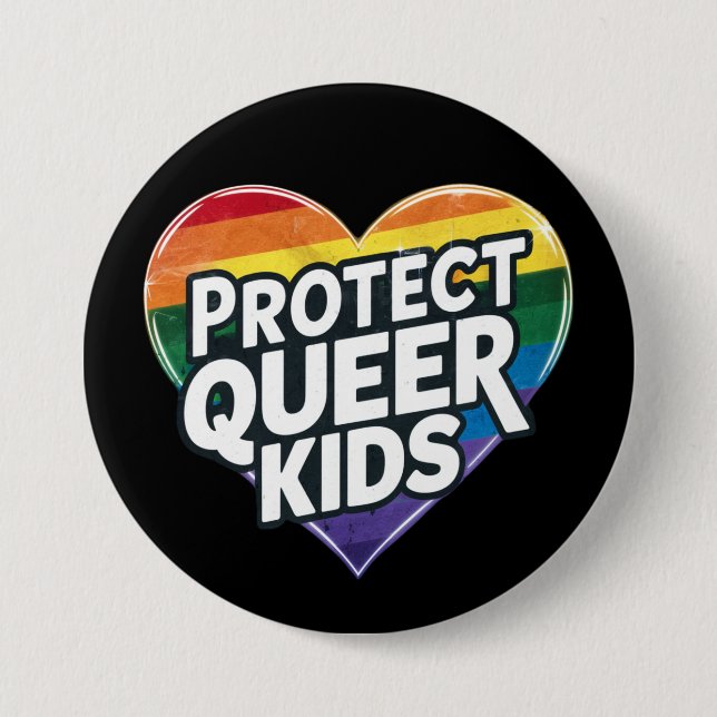 Protect Queer Kids  Rainbow Heart  LGBT Pride  7.5 Cm Round Badge (Front)