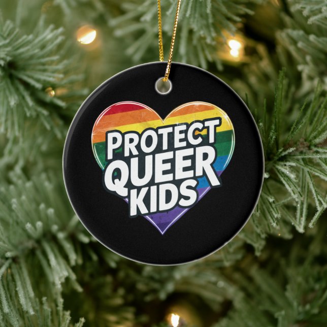  Protect Queer Kids  Rainbow Heart  LGBT Pride  Ceramic Tree Decoration (Tree)