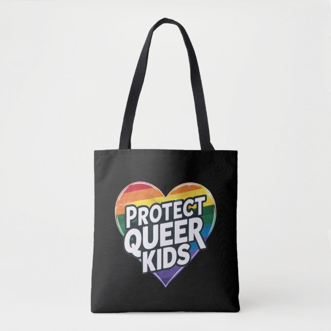 Protect Queer Kids  Rainbow Heart  LGBT Pride  Tote Bag (Front)