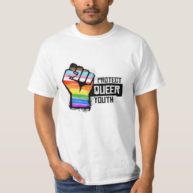 Protect Queer Youth - Progress Pride Fist T-Shirt (Front)
