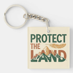 "Protect the Land" Mountains with Feather  Key Ring