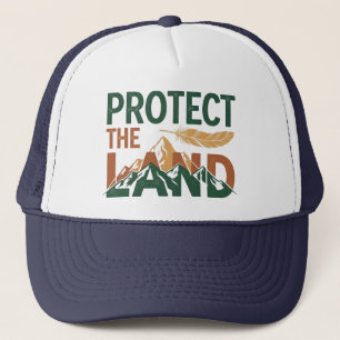 "Protect the Land" Mountains with Feather  Trucker Hat