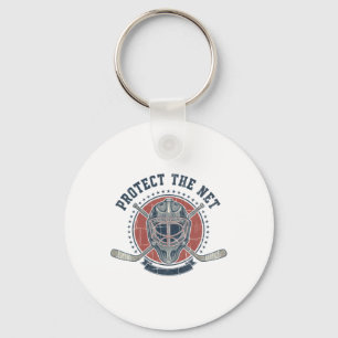 Protect The Net Hockey Lover Puck Design Key Ring