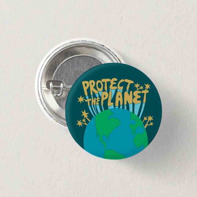 PROTECT THE PLANET SAVE EARTH Eco Green 3 Cm Round Badge (Front & Back)
