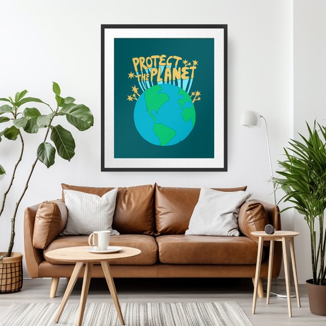 PROTECT THE PLANET SAVE EARTH Eco Green Art Poster (PROTECT THE PLANET SAVE EARTH Eco Green Wall Art Poster)