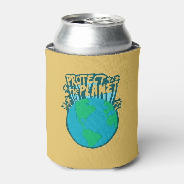 PROTECT THE PLANET SAVE EARTH Eco Green Can Cooler (Can Front)