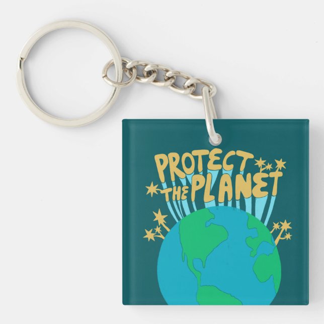 PROTECT THE PLANET SAVE EARTH Eco Green Key Ring (Front)