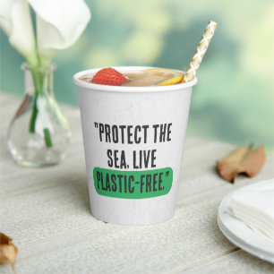 "Protect the Sea, Live Plastic-Free" Typography Paper Cups