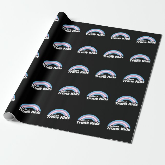Protect Trans Kids - Rainbow Wrapping Paper (Unrolled)