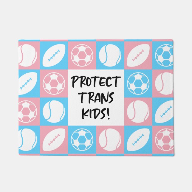 Protect Trans Kids Sports Student Athletes Doormat (Front)