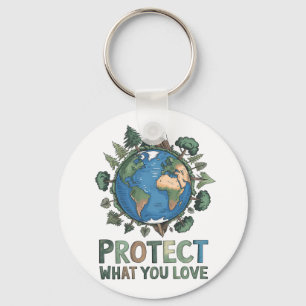 Protect What You Love" Environmental Earth Design  Key Ring