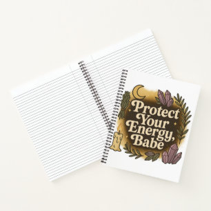 Protect Your Energy, Babe Retro Witch Candle Moon Notebook