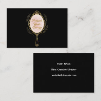 Protect Your Energy - Gold Vintage Mirror Black Business Card