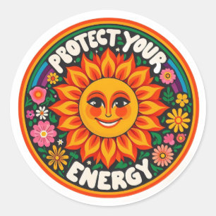Protect Your Energy Sticker - Retro 70s Groovy Sun