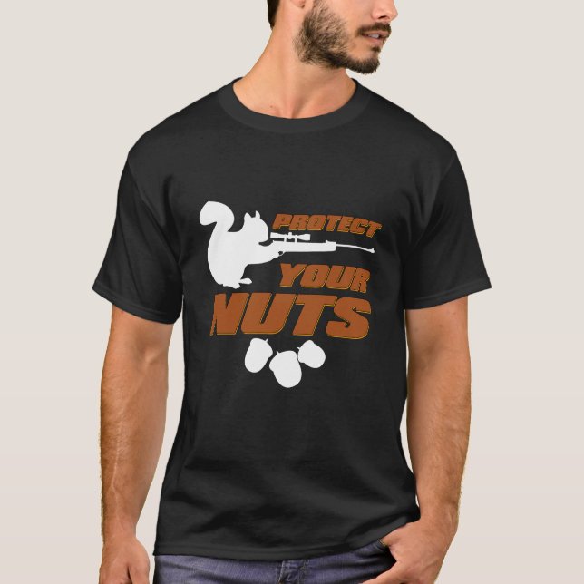 Protect Your Nuts Funny Squirrel With Gun Chipmunk T-Shirt (Front)