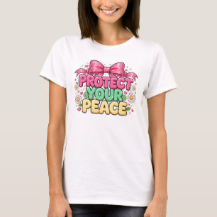 Protect Your Peace Colourful Groovy Daisy Bow T-Sh T-Shirt