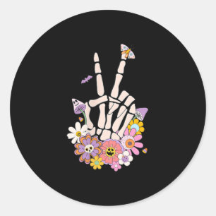 Protect Your Peace Flower Skull Skeleton Hand Ment Classic Round Sticker