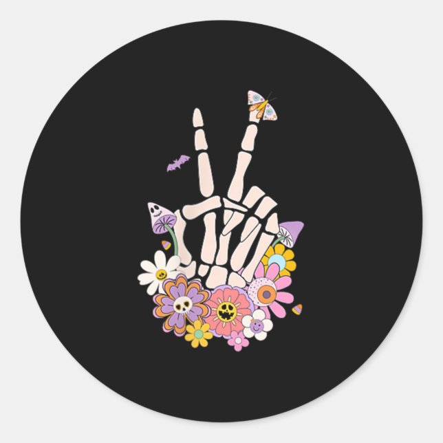 Protect Your Peace Flower Skull Skeleton Hand Ment Classic Round Sticker (Front)
