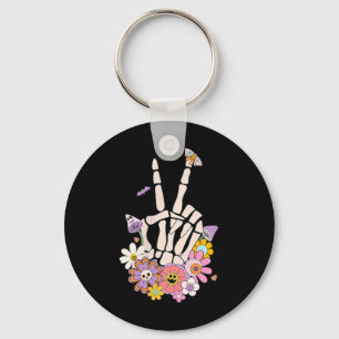 Protect Your Peace Flower Skull Skeleton Hand Ment Key Ring