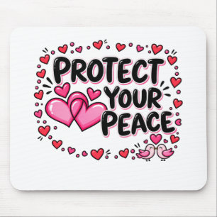 Protect Your Peace Pink Hearts Lovebirds Mouse Mat