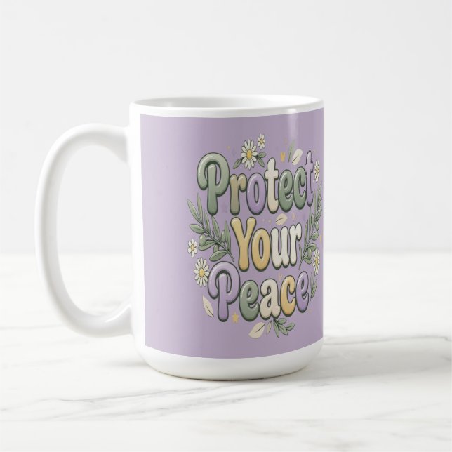 Protect Your Peace – Self Care Bubble Typography f Coffee Mug (Left)