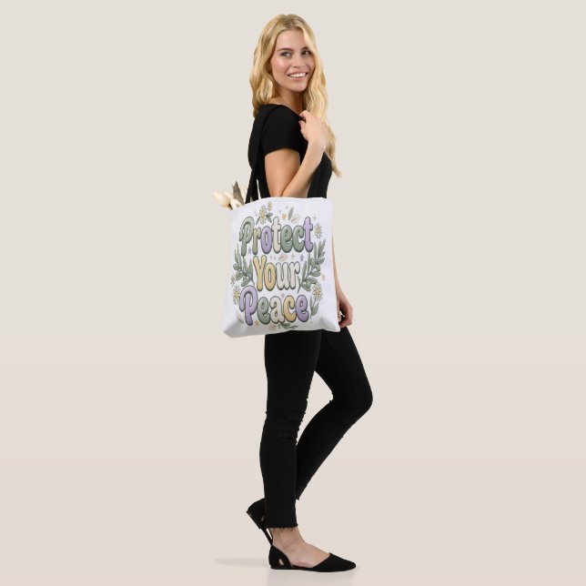 Protect Your Peace – Self Care Bubble Typography f Tote Bag (On Model)