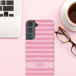 Protect your phone in style with this chic blush  samsung galaxy case<br><div class="desc">Protect your phone in style with this chic blush and light pink striped cell phone case, personalised with your monogram! The soft, elegant stripes add a modern and feminine touch, while the custom monogram makes it uniquely yours. Designed for both fashion and function, this case is perfect for anyone who...</div>