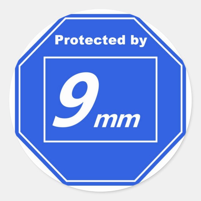 Protected by 9mm classic round sticker (Front)