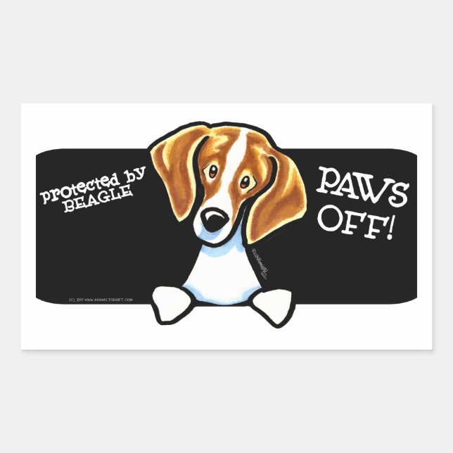 Protected by Beagle Paws Off Rectangular Sticker (Front)