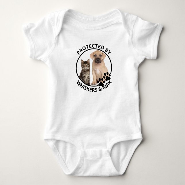 Protected by Cat and Dog Baby Bodysuit (Front)