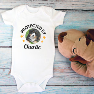  "Protected By" Custom Dog Name and Photo Baby Bodysuit