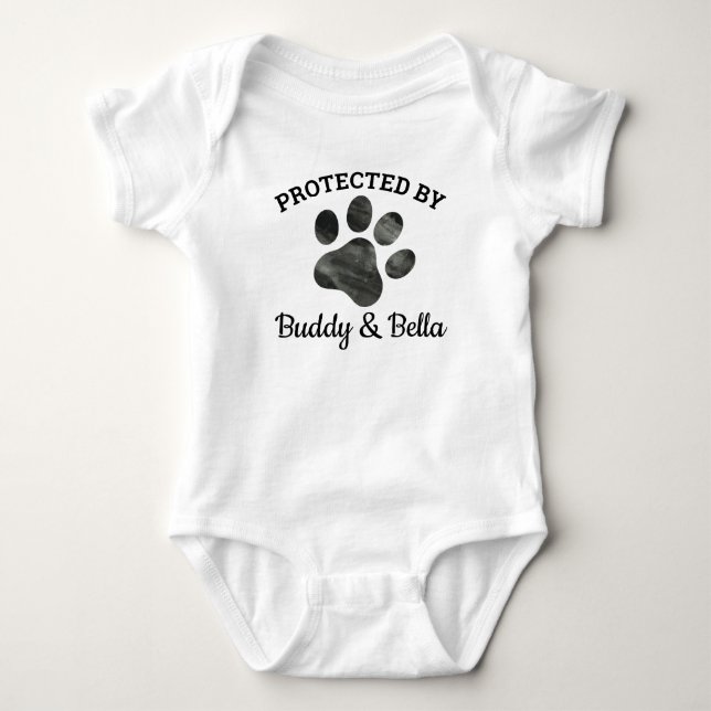 Protected by Dog  Baby Bodysuit (Front)